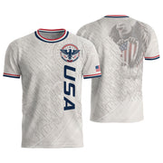 USA Soccer Jersey White US Map American Flag Shirt Patriotic Eagle Soccer Fan Tee