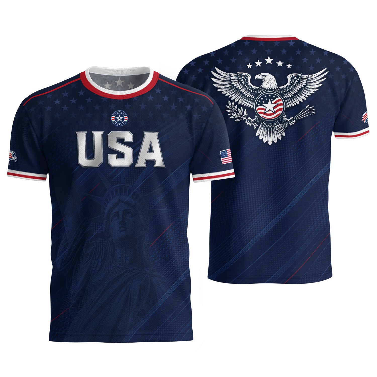 Navy USA Soccer Jersey Men Patriotic United States Football Shirt Silver USA Text Gift