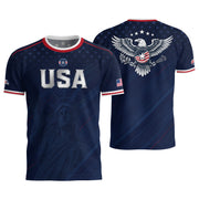 Navy USA Soccer Jersey Men Patriotic United States Football Shirt Silver USA Text Gift