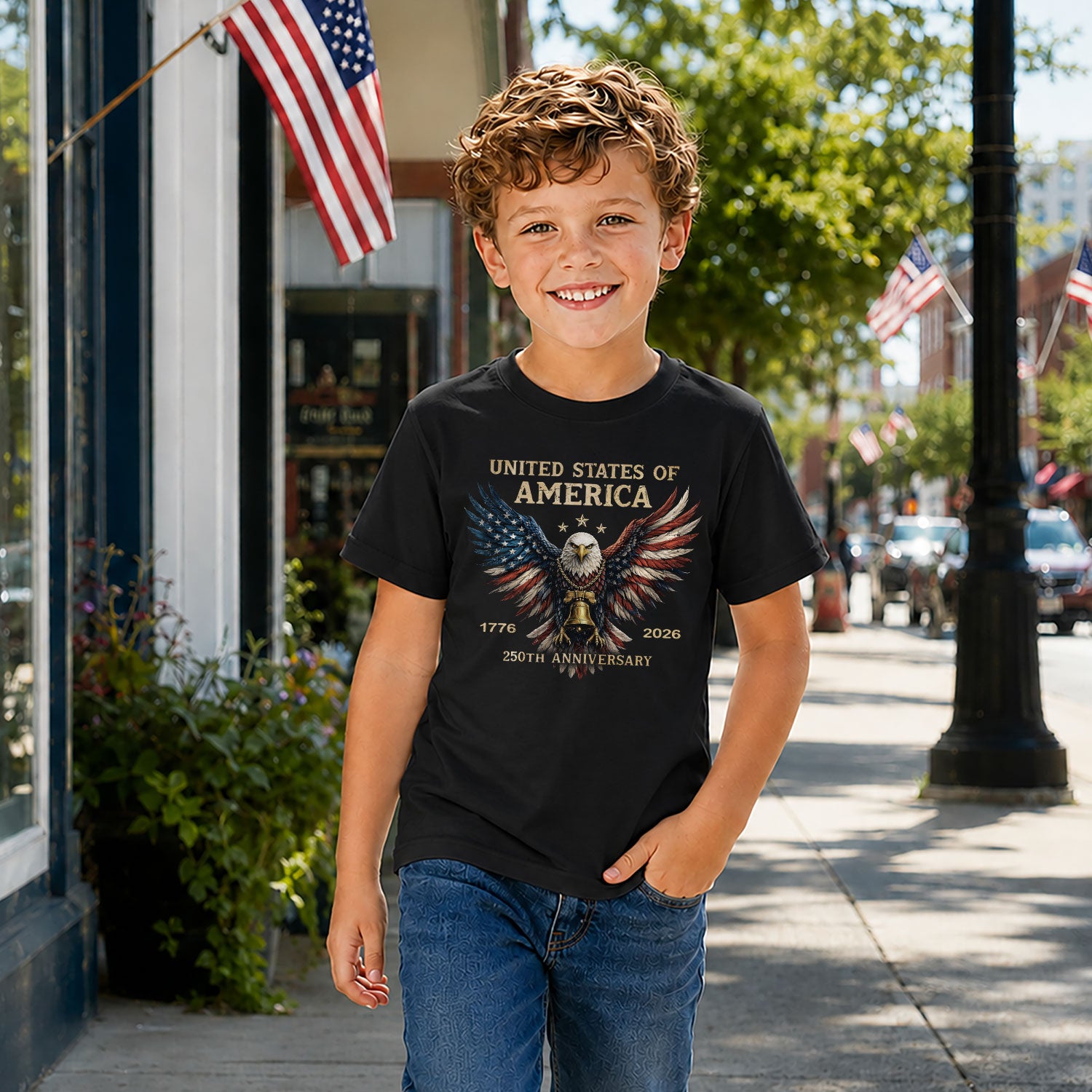 250th Anniversary Kids T-Shirt Patriotic Eagle Liberty Bell 1776-2026 Youth Tee Shirt