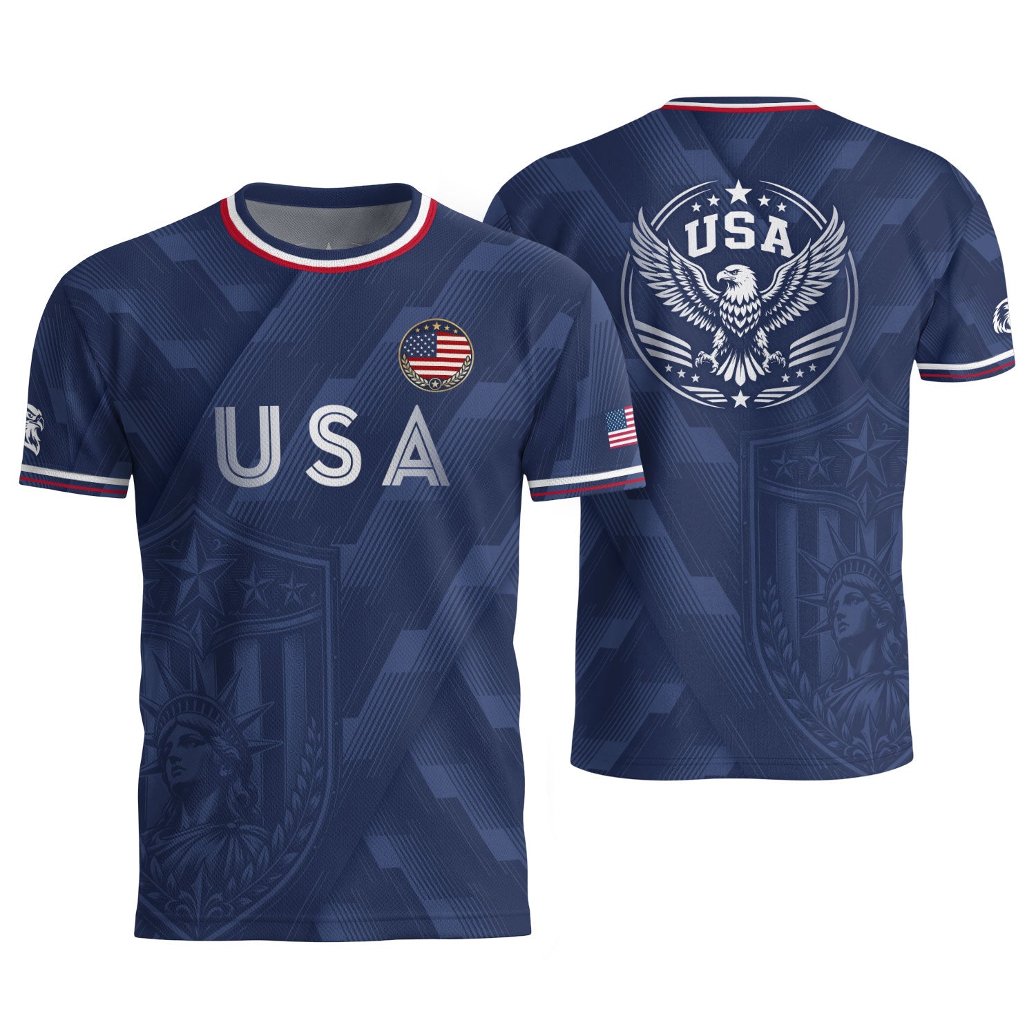 Navy Blue USA Soccer Jersey Patriotic Eagle Graphic Football Shirt for Men American Pride Sports Fan Apparel