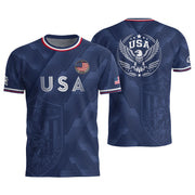 Navy Blue USA Soccer Jersey Patriotic Eagle Graphic Football Shirt for Men American Pride Sports Fan Apparel - Rust Field Wear