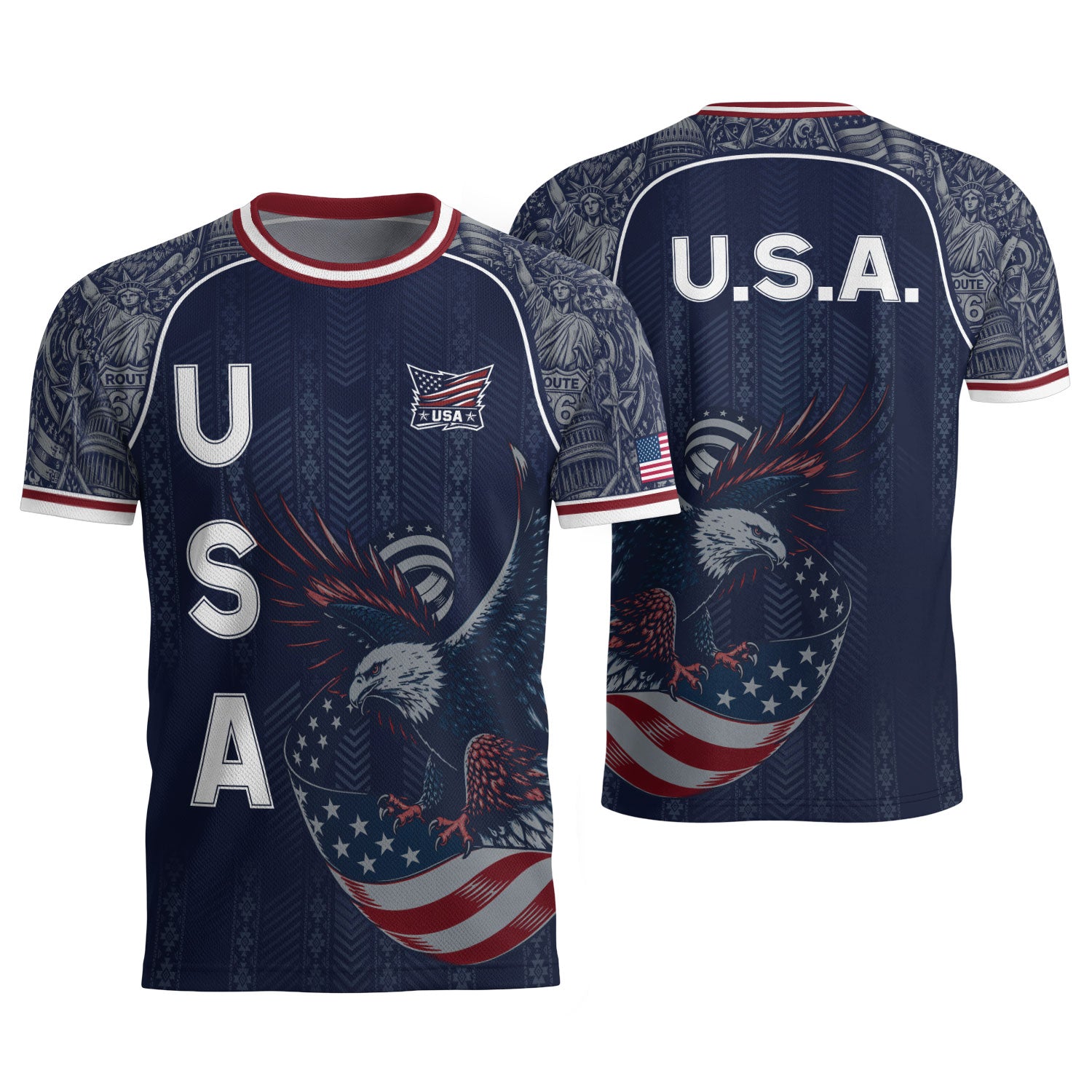 Navy Blue USA Soccer Jersey Bald Eagle Football Shirt Patriotic American Flag Sports Fan Apparel for Men