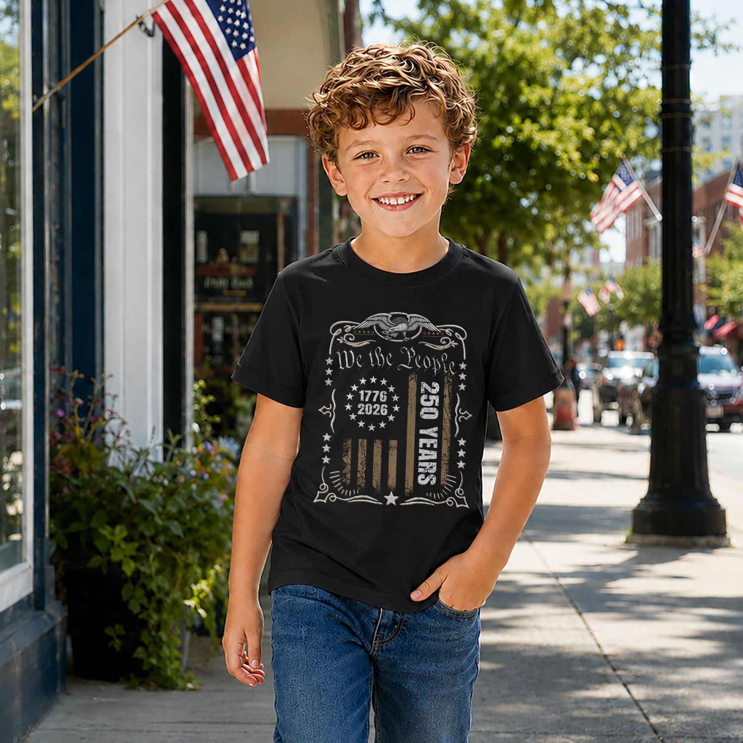 250 Years Kids T-Shirt We The People Patriotic Betsy Ross Flag 1776-2026 Youth Tee Shirt