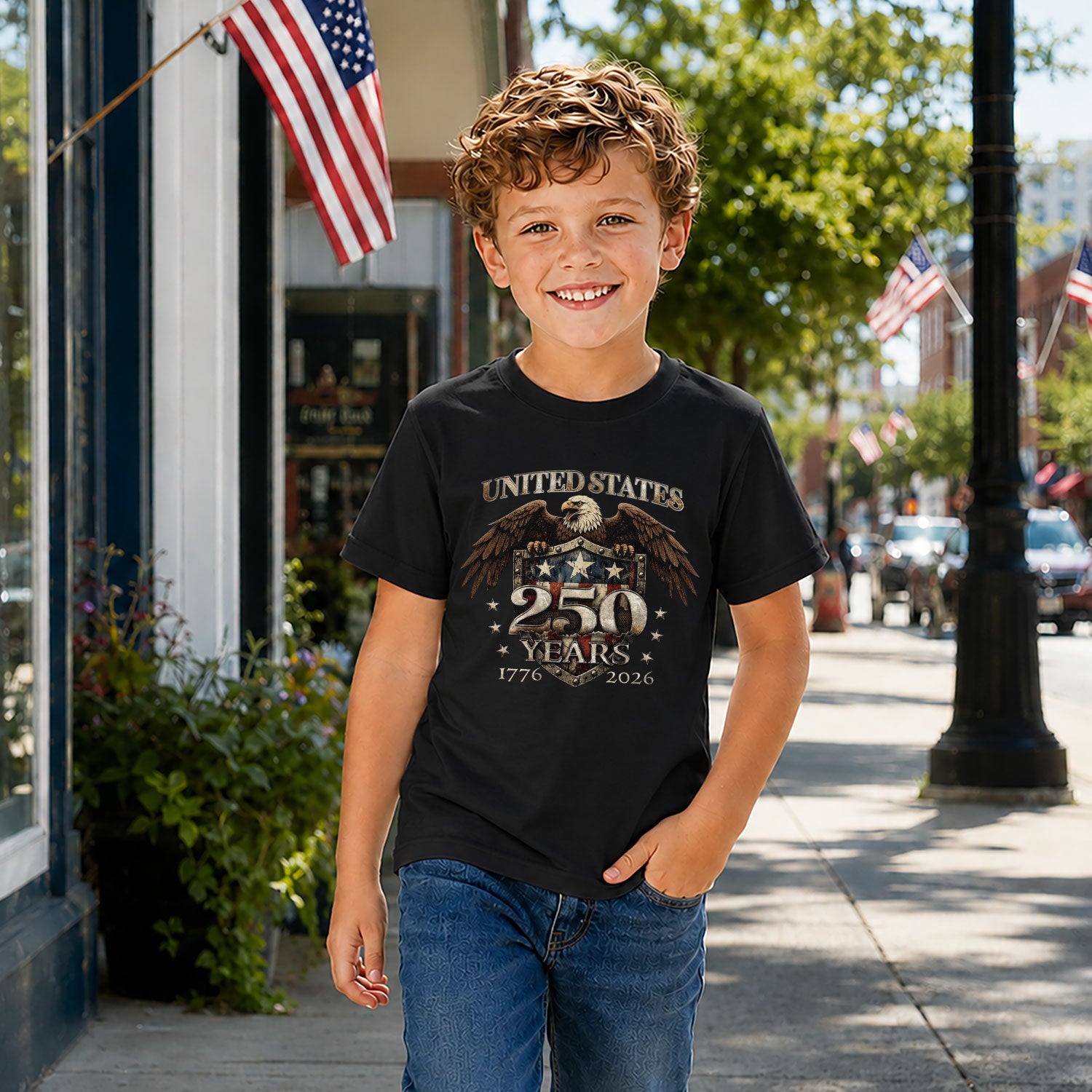 250 Years Kids T-Shirt United States Patriotic Eagle American Flag 1776-2026 Youth Tee