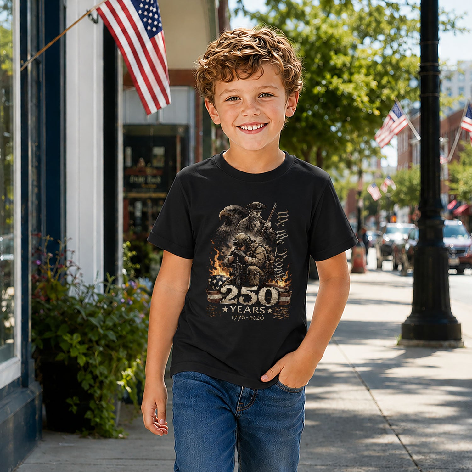 We The People 250 Years Kids T-Shirt Patriotic Military Soldier 1776-2026 Youth Tee
