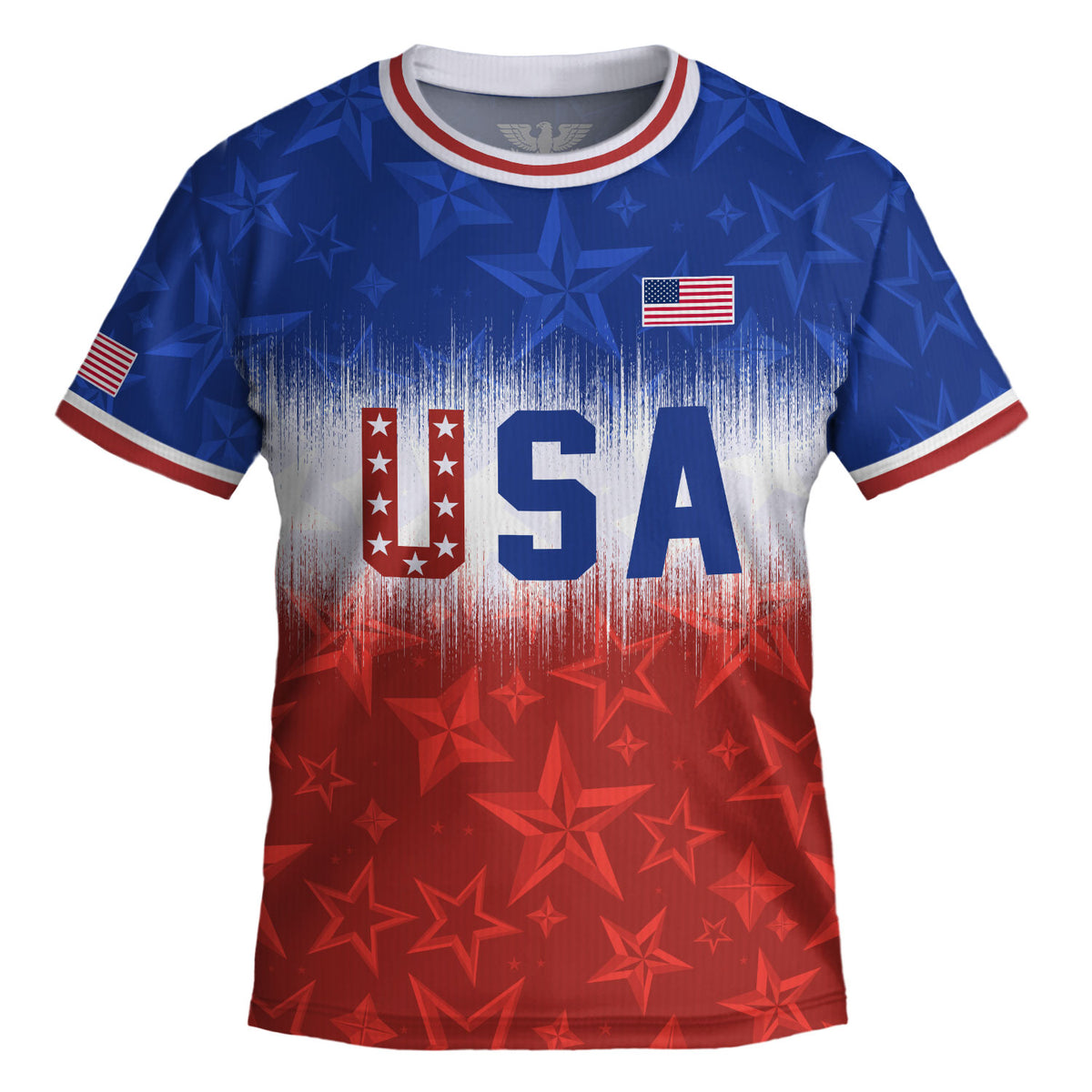 USA Kids Soccer Jersey Youth Blue White Red Tie Dye Stars Patriotic Football Shirt - Rust Field Wear