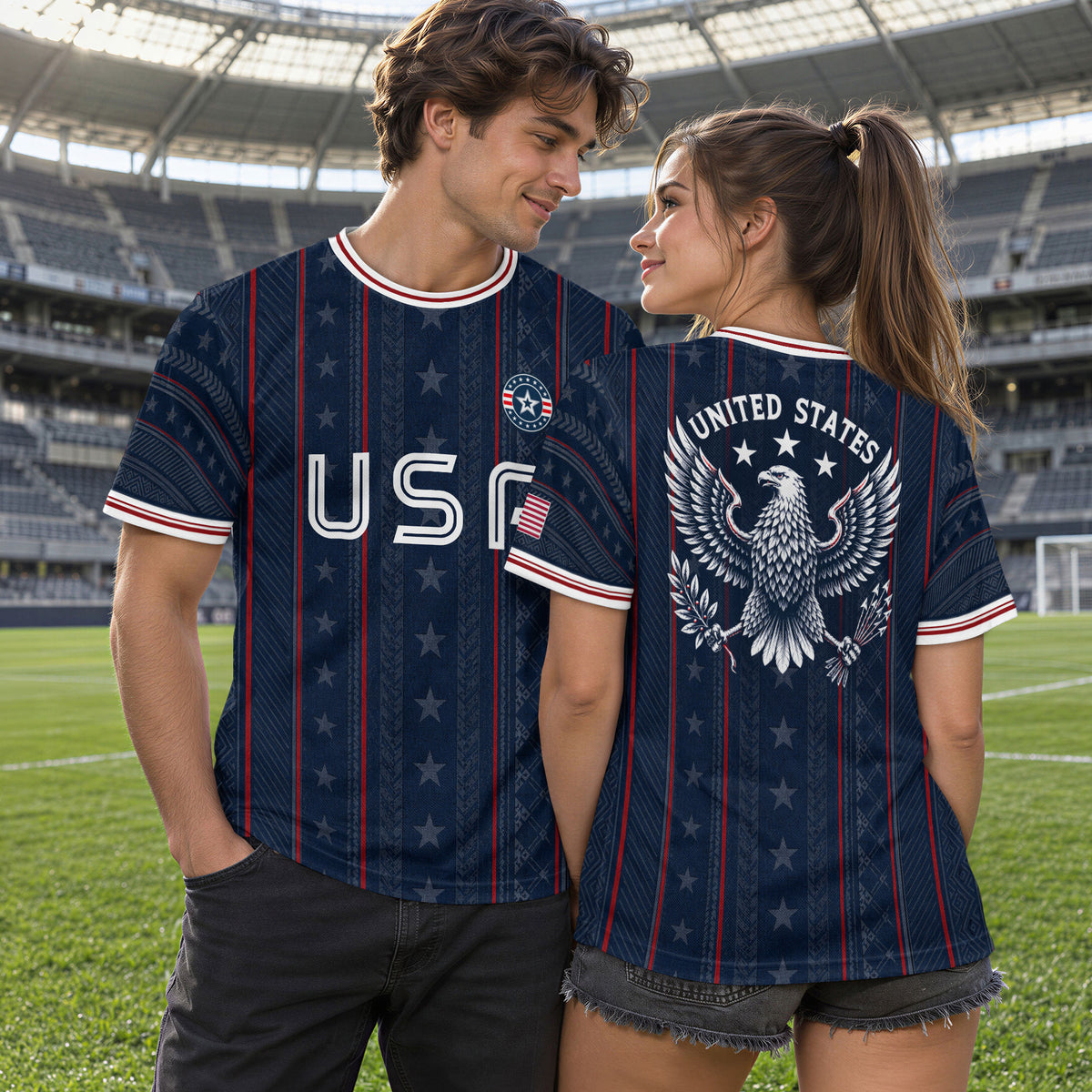 Navy USA Soccer Jersey American Pride Graphic Stripe Soccer Shirt Patriotic Fan Gear - Rust Field Wear