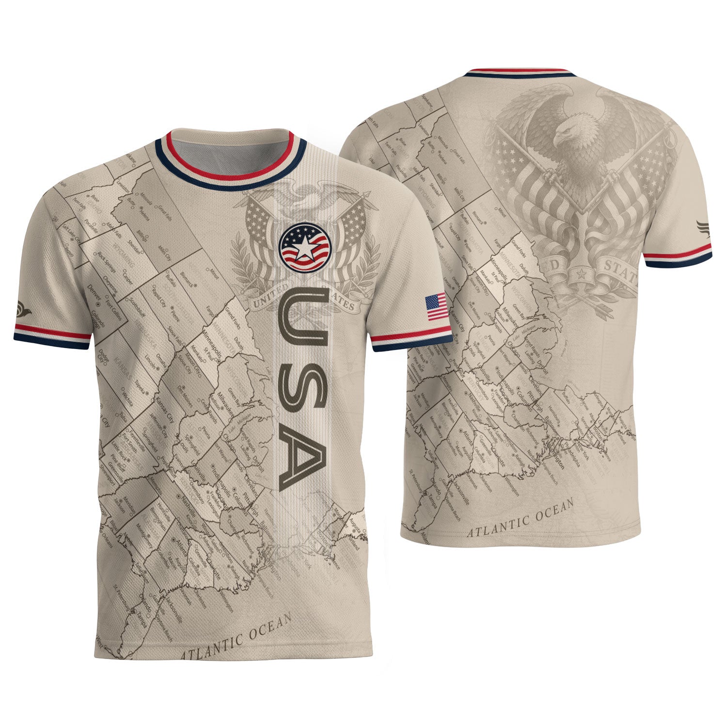 USA Soccer Jersey Navy Vintage US Map American Flag Shirt Patriotic Beige Soccer Fan