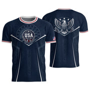 USA Soccer Jersey Navy Blue American Flag Shirt Patriotic Eagle Shield Fan Tee