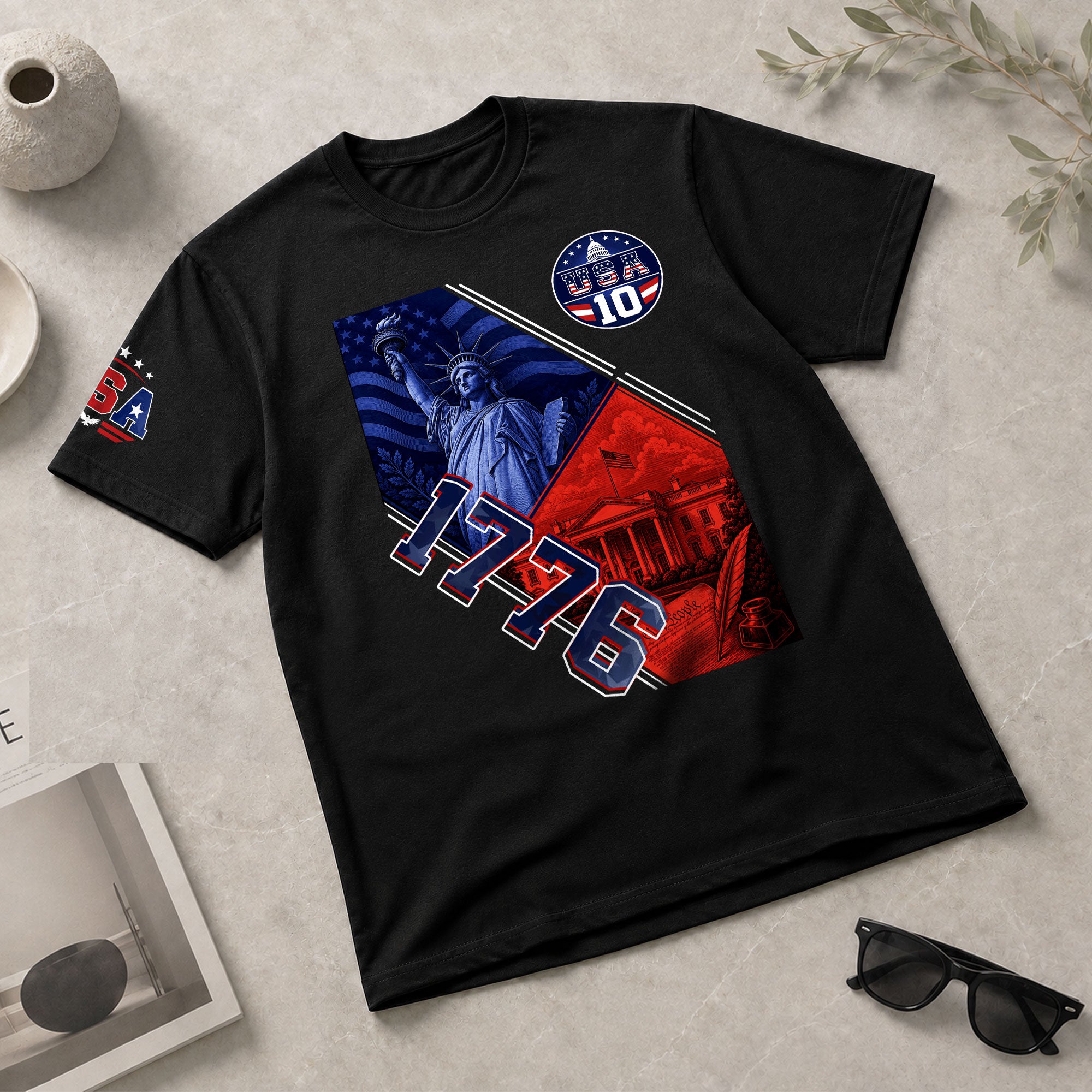 USA 1776 Sport Graphic Tee Patriotic Number 10 Statue Of Liberty Heritage Style Shirt - Rust Field Wear