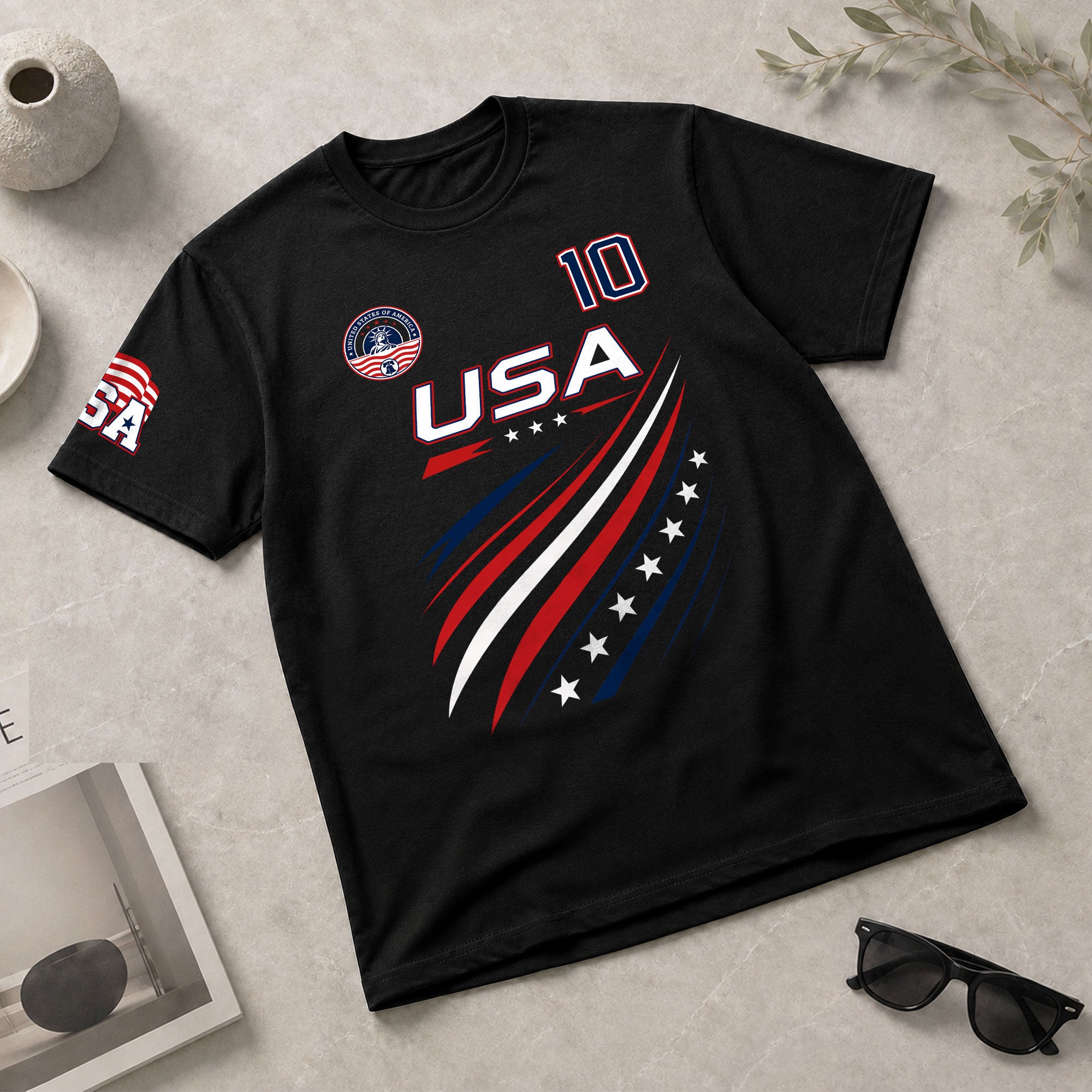 Patriotic USA Sport Graphic T Shirt Number 10 Flag Inspired Casual Mens Fashion - Rust Field Wear