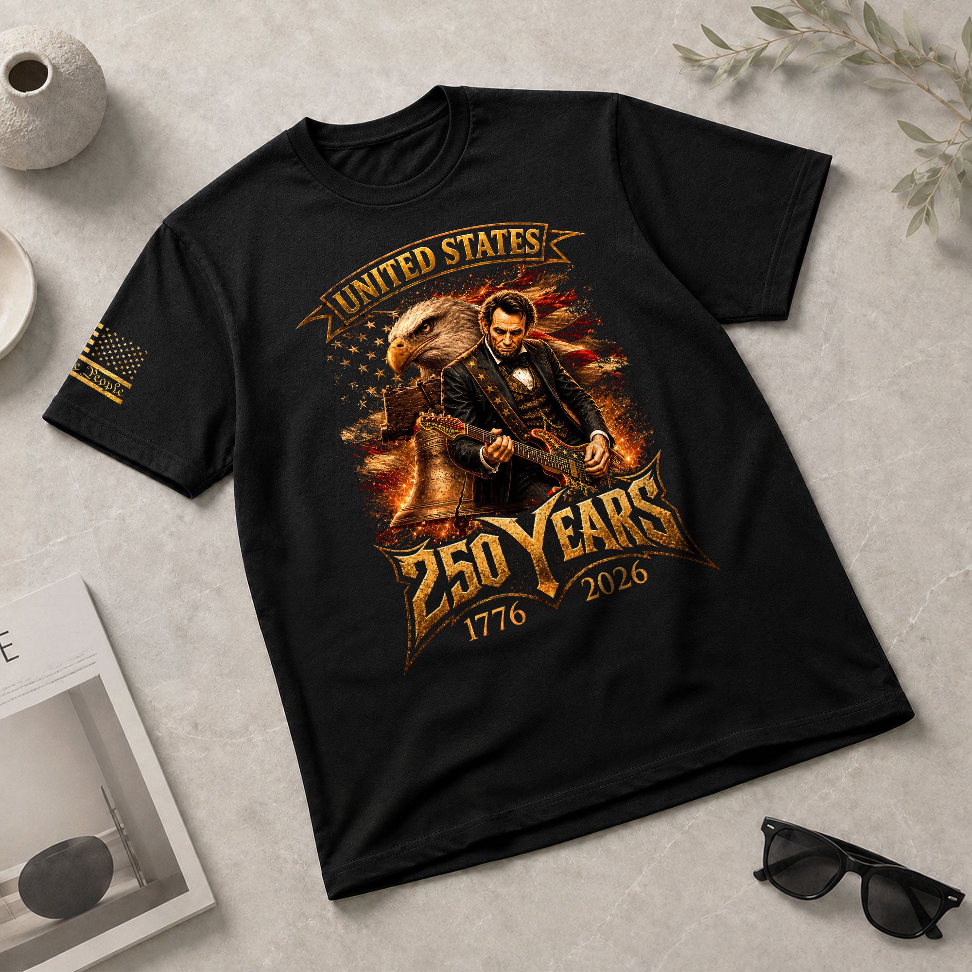 Abraham Lincoln T-Shirt Playing Guitar 1776 2026 Patriotic Eagle Liberty Bell Tee - Rust Field Wear