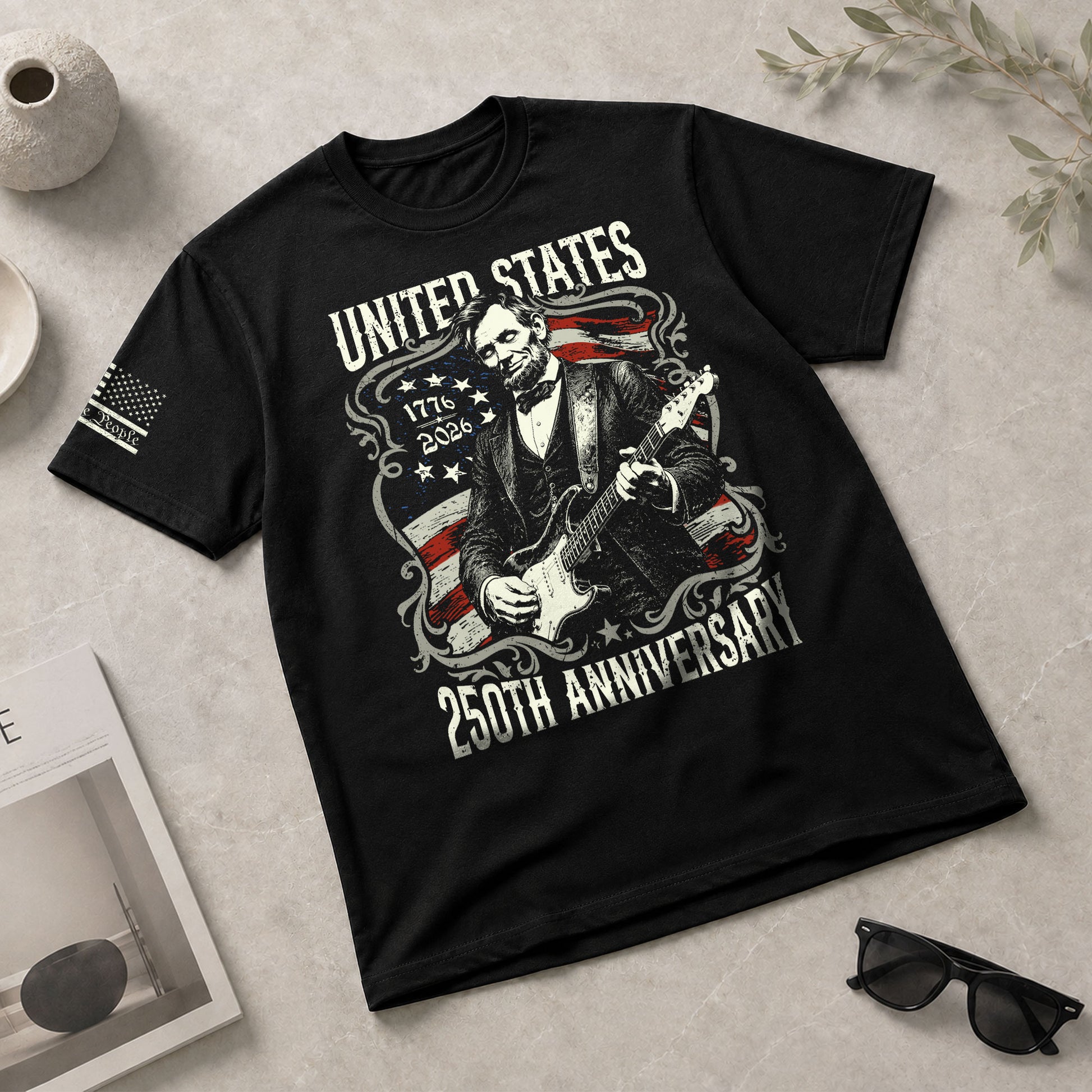 United States 250th Anniversary Shirt Abraham Lincoln Rock Guitar Patriotic Apparel - Rust Field Wear