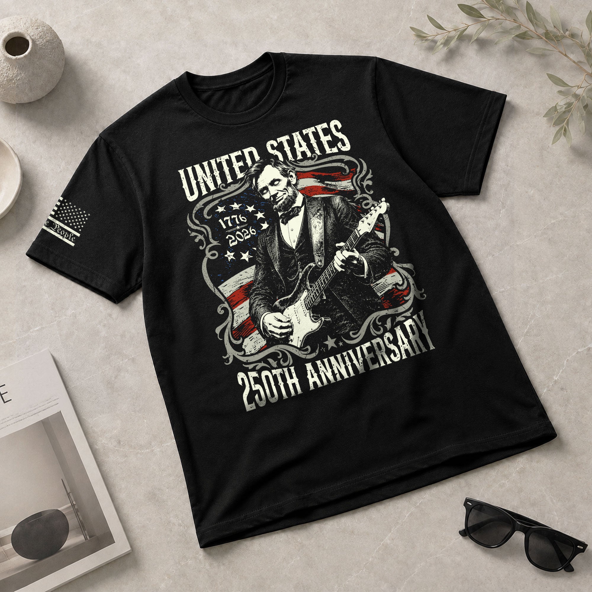 United States 250th Anniversary Shirt Abraham Lincoln Rock Guitar Patriotic Apparel - Rust Field Wear