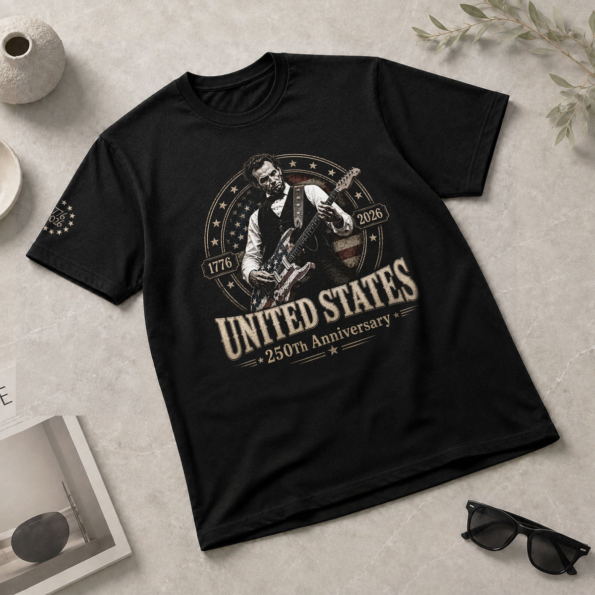 Mens T Shirt Patriotic 250 Years 1776-2026 Abraham Lincoln Star Badge Graphic Tee - Rust Field Wear