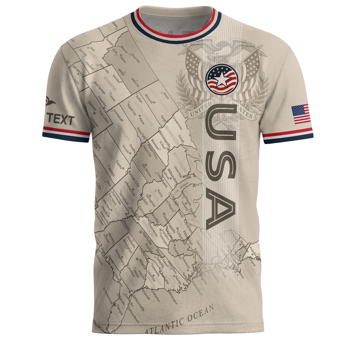 Personalized USA Soccer Jersey Custom Name Number Vintage Map Athletic Training Top - Rust Field Wear