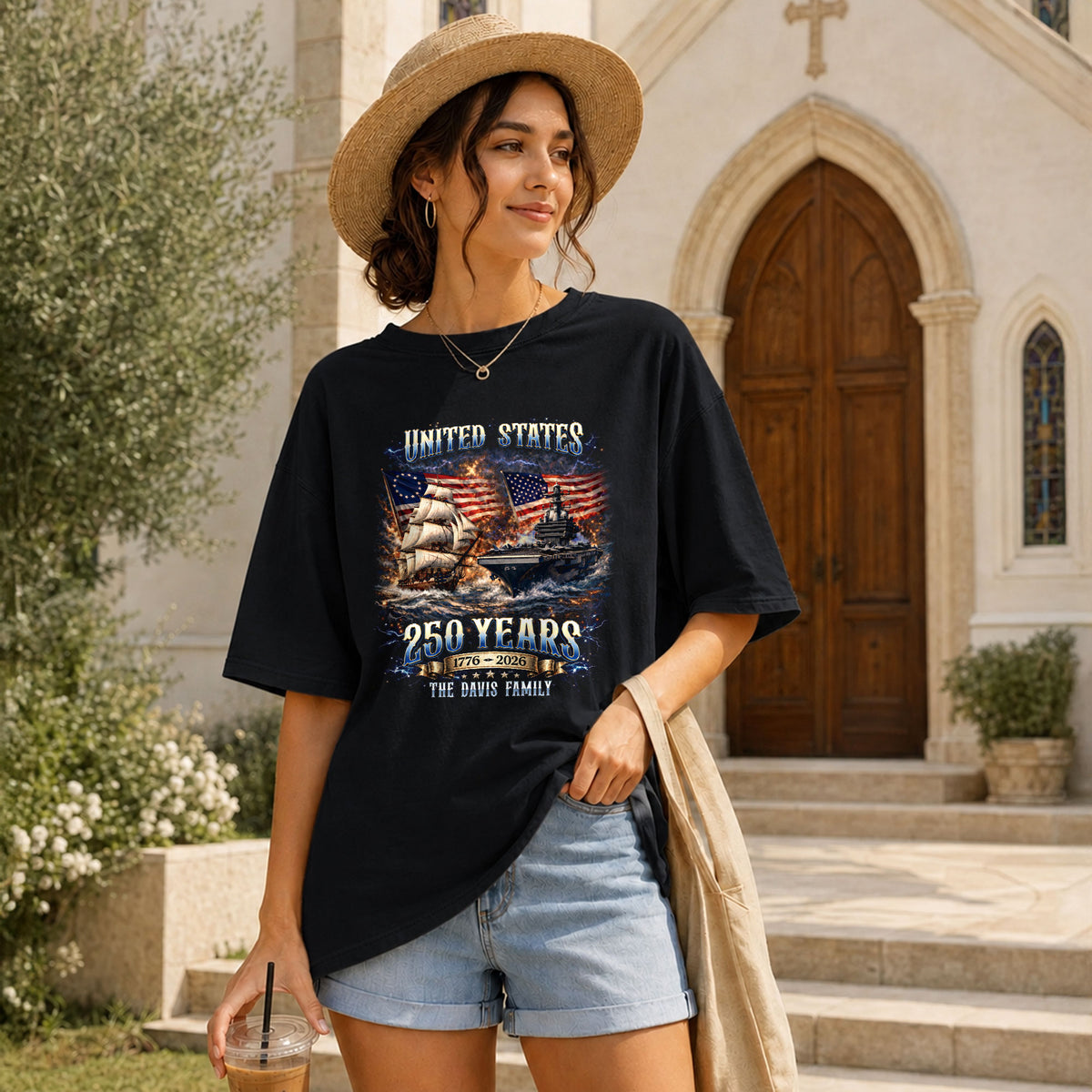 Warship Sailing Vessel Holiday Graphic Tee Customized Custom Family Name USA Shirts - Rust Field Wear