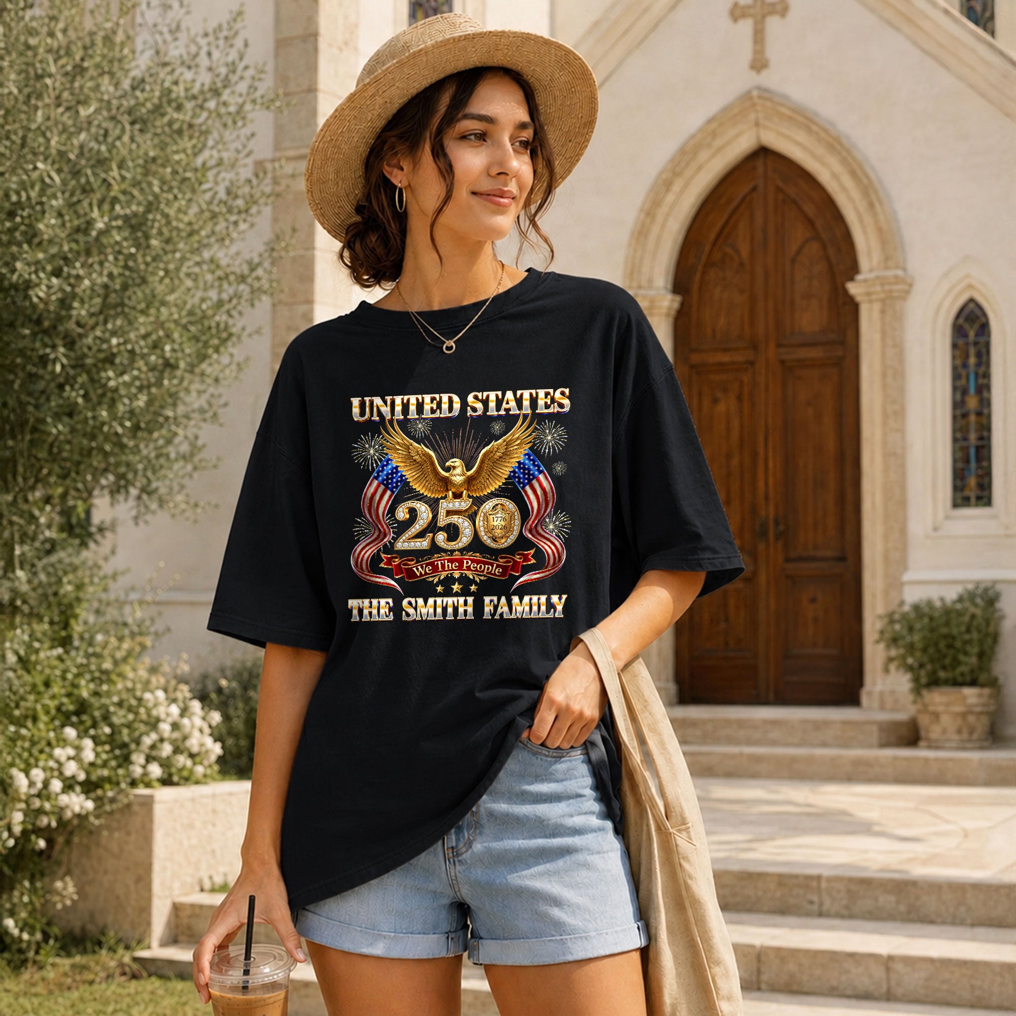 Golden Eagle Holiday Graphic Tee Customized Custom Family Name United States Group Shirts - Rust Field Wear