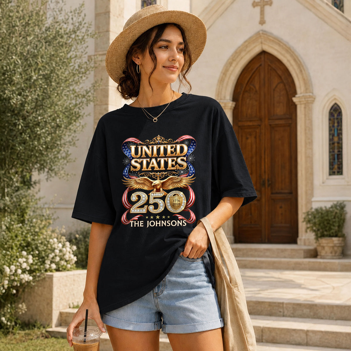 Eagle Crown Holiday Graphic Tee Customized Custom Family Name United States Shirts - Rust Field Wear