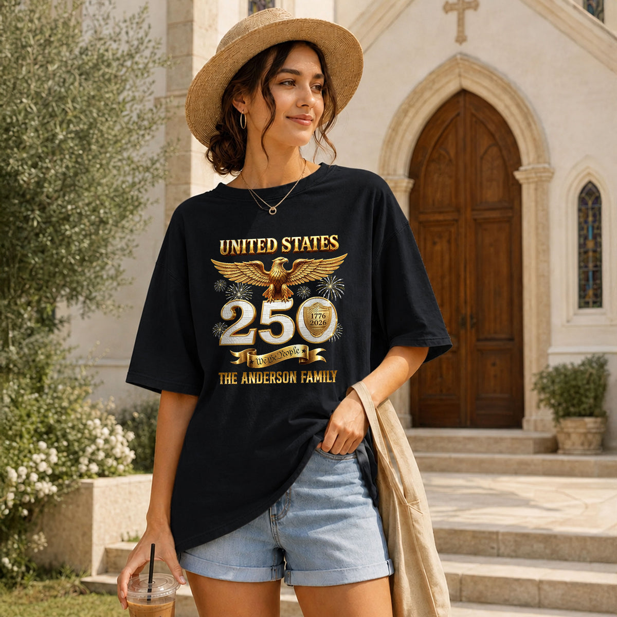 Majestic Eagle Fireworks Holiday Graphic Tee Customized Custom Family Name United States Shirts - Rust Field Wear