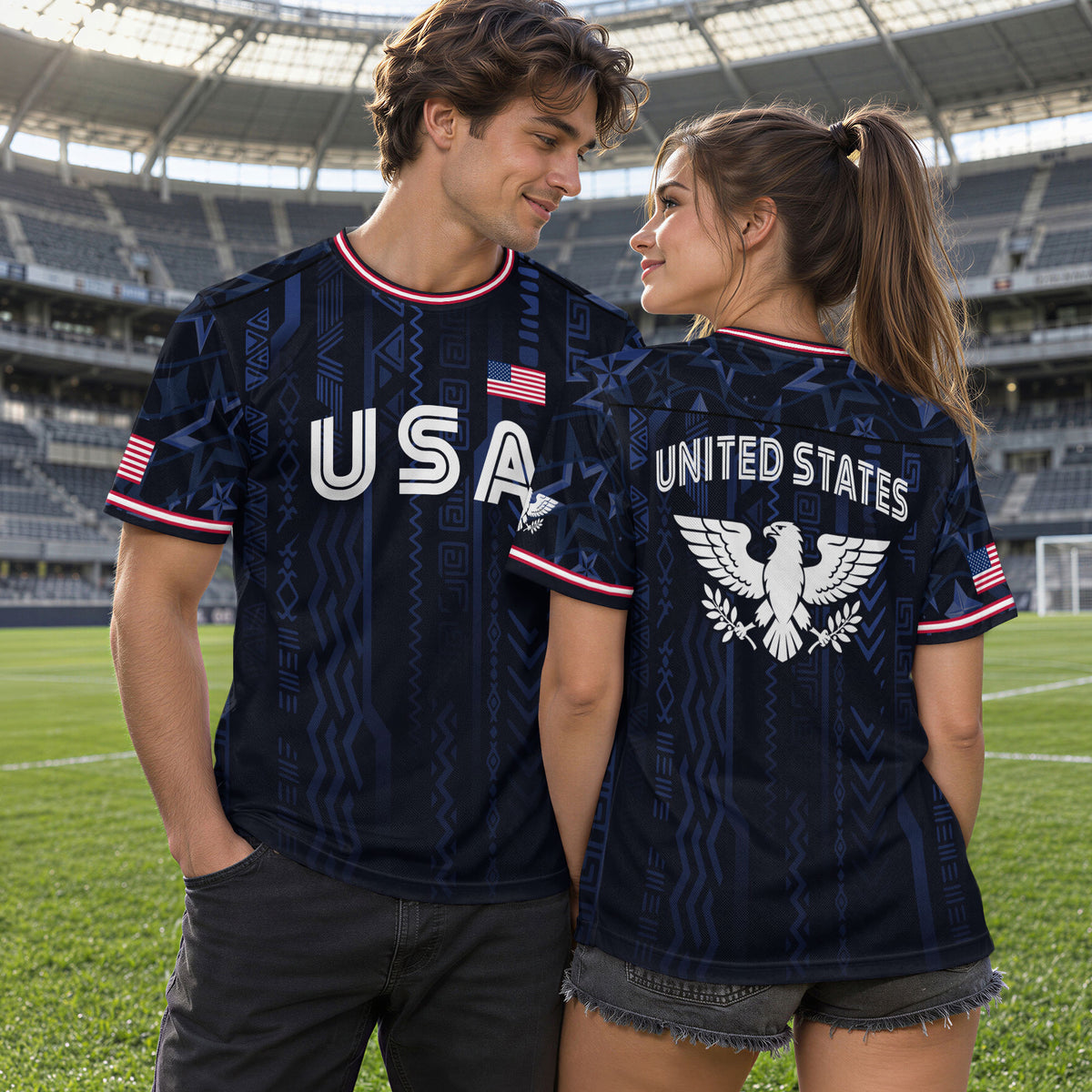 USA Soccer Jersey Adult Eagle Crest Patriotic Football Shirt Navy Blue Fan Edition