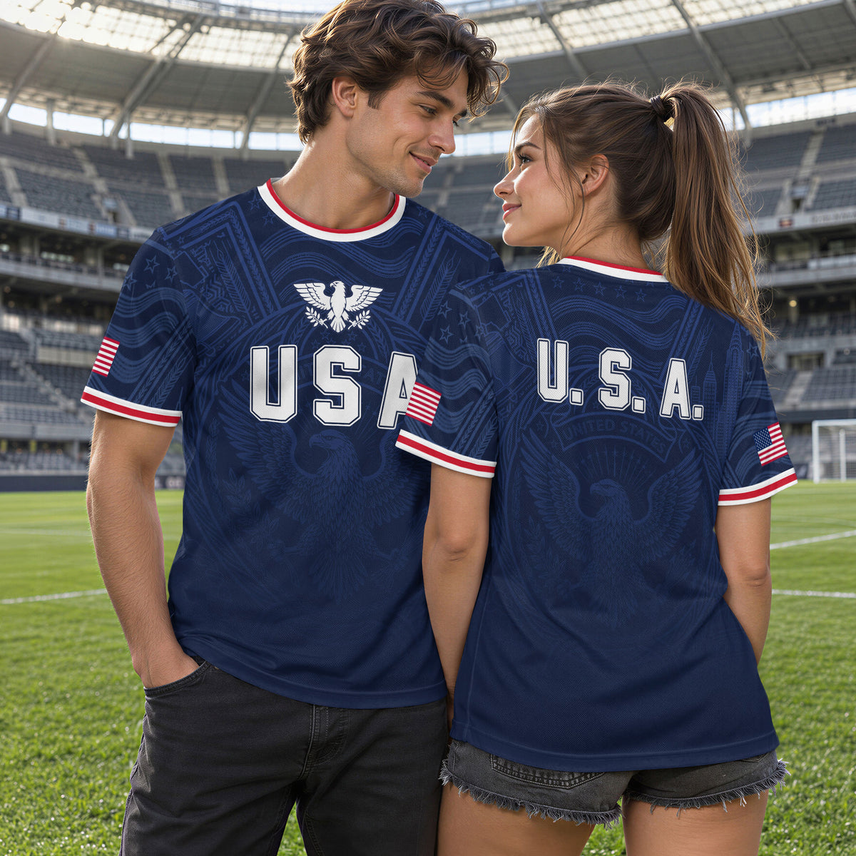 USA Eagle Patriotic Soccer Jersey Adult Navy Blue American Flag Independence Shirt