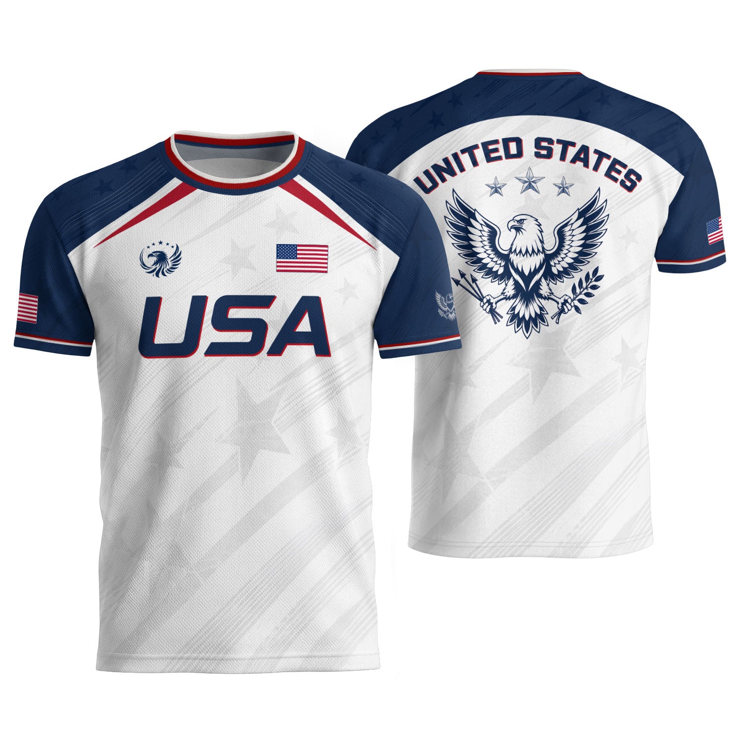USA Soccer Jersey Adult White Navy Patriotic Diagonal Stripe Shirt United States Tee