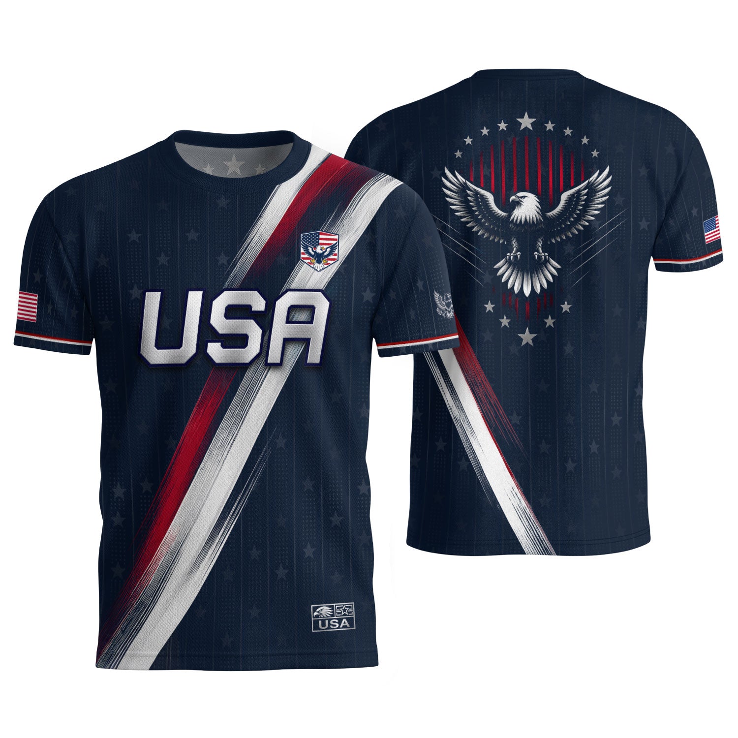 USA Soccer Jersey Adult Navy Patriotic Diagonal Sash Shirt United States Football Tee