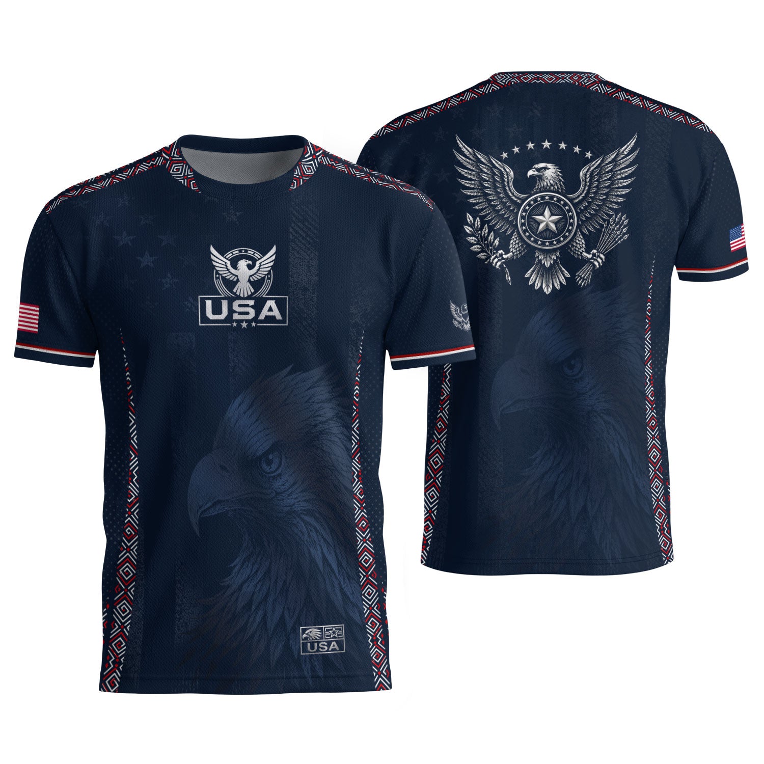 USA Soccer Jersey Adult Navy Patriotic Large Eagle Head Graphic United States Fan Tee