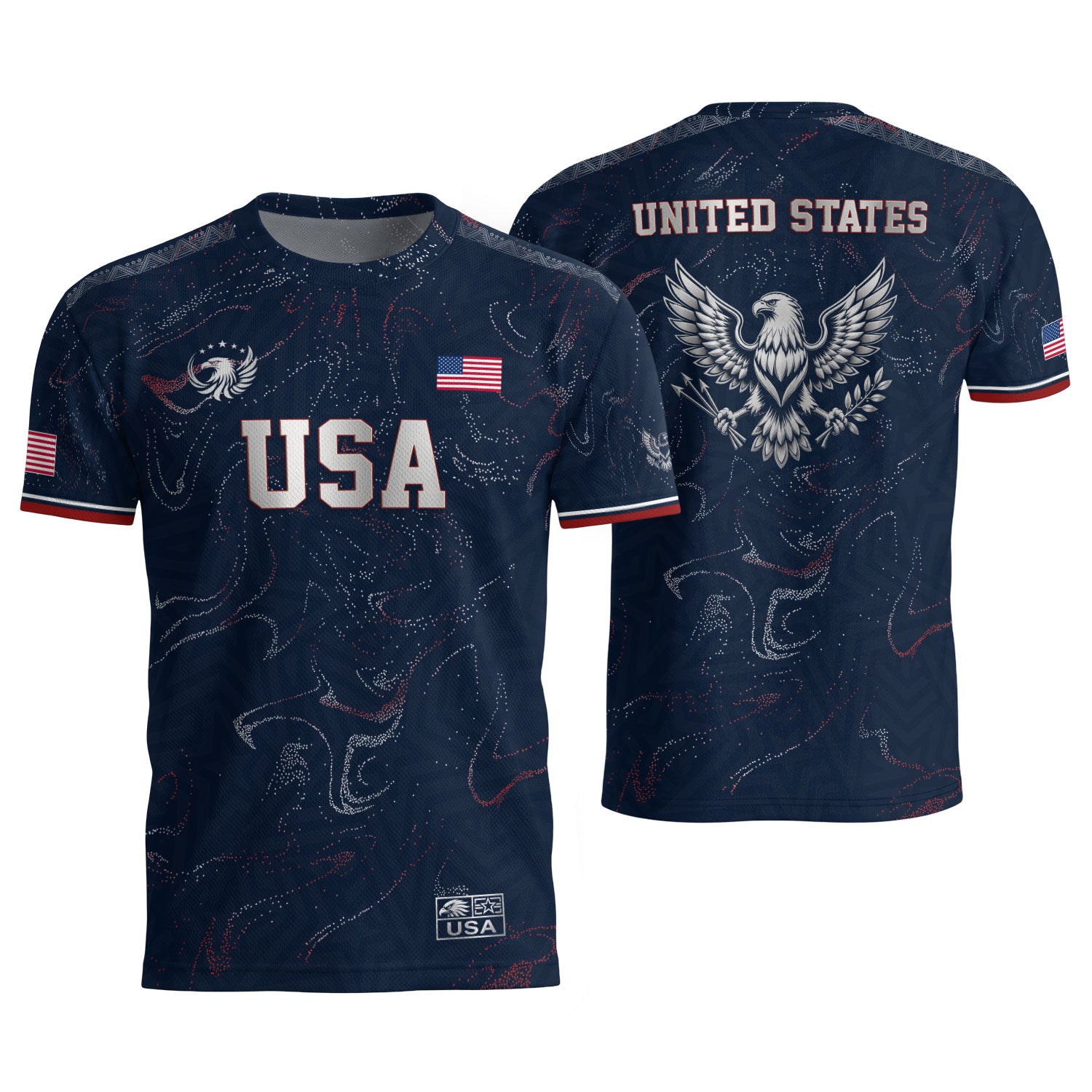 USA Soccer Jersey Adult Navy Patriotic Marble Swirl Graphic United States Football Tee