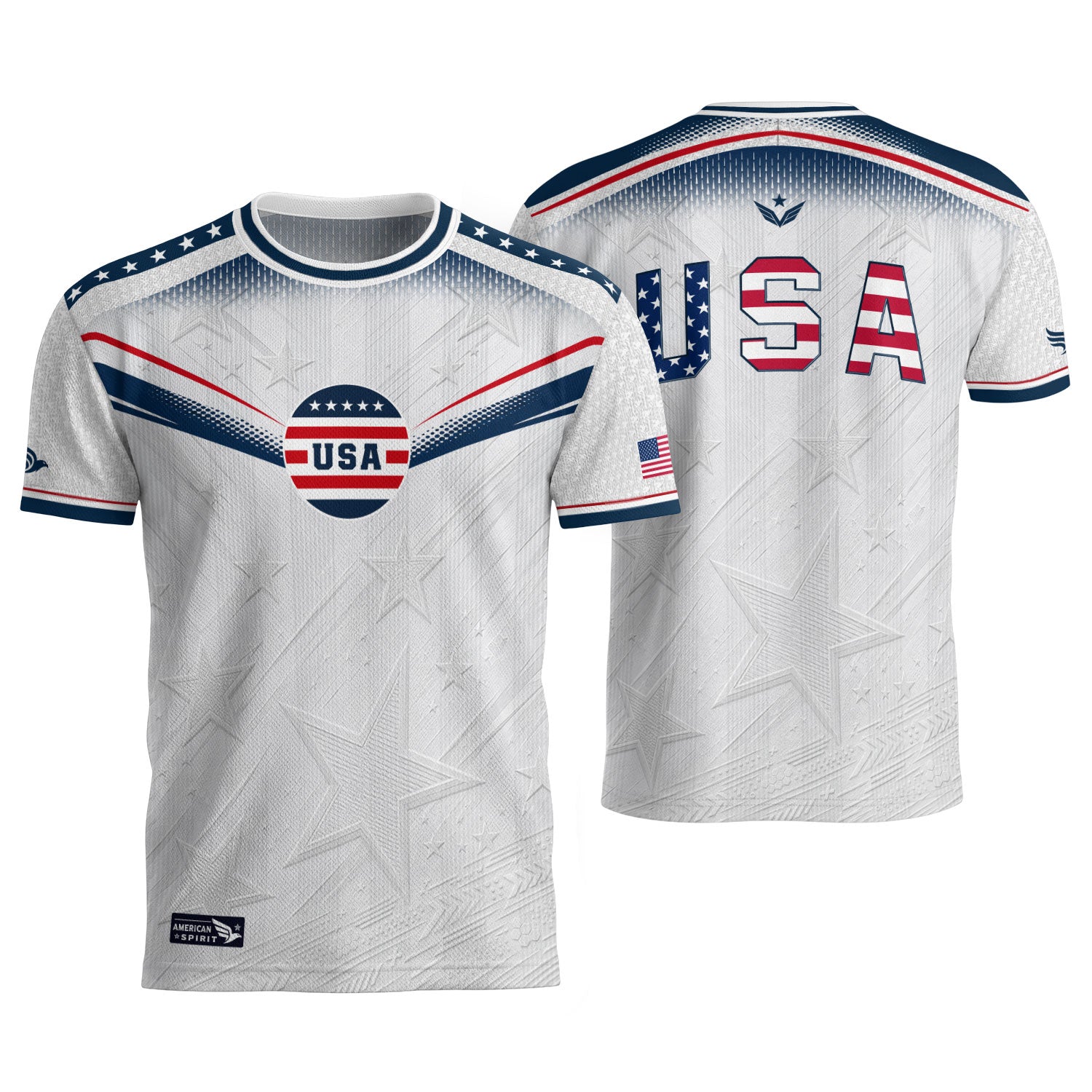 Adult USA Soccer Jersey Patriotic White Flag Pattern Lettering United States Fan Shirt