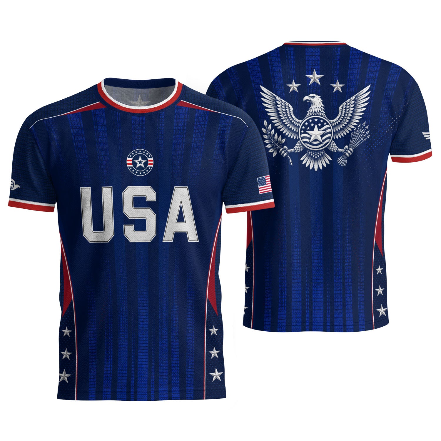 Adult USA Soccer Jersey Navy Blue Patriotic Vertical Stripe Star Side United States Tee