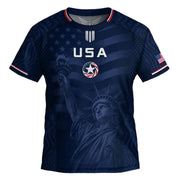 Kids USA Soccer Jersey Youth Patriotic Navy Statue of Liberty Graphic United States Tee - Rust Field Wear