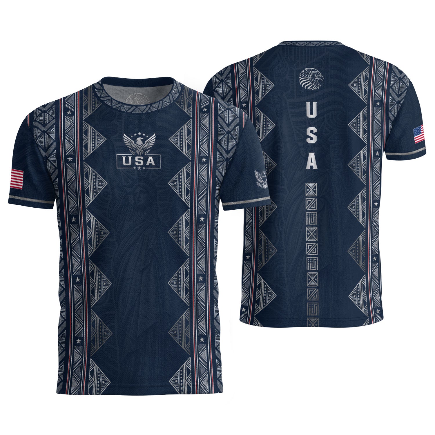 Adult Soccer Jersey Blue Patriotic Design - Iconic Statue of Liberty Sport Graphic Tee