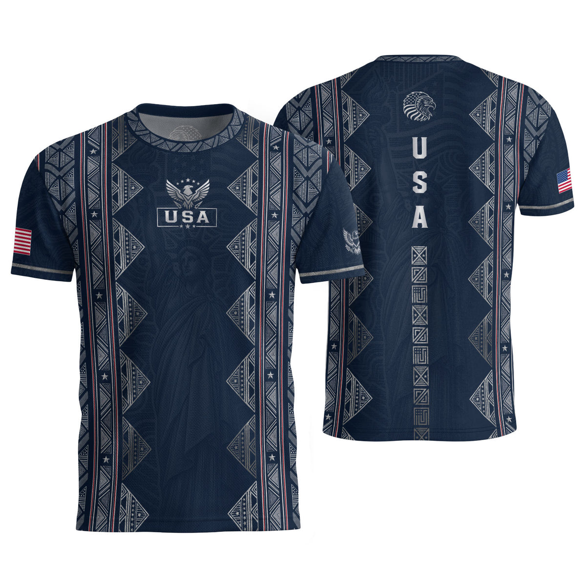 Adult Soccer Jersey Blue Patriotic Design - Iconic Statue of Liberty Sport Graphic Tee - Rust Field Wear