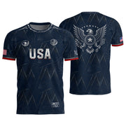 Adult Soccer Jersey Blue Patriotic Design - Bold Eagle Graphic Sport Training Shirt - Rust Field Wear