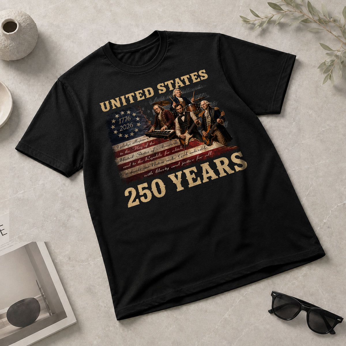 Founding Fathers Presidents Rock Band T-Shirt 250 Years Vintage 1776-2026 Apparel - Rust Field Wear