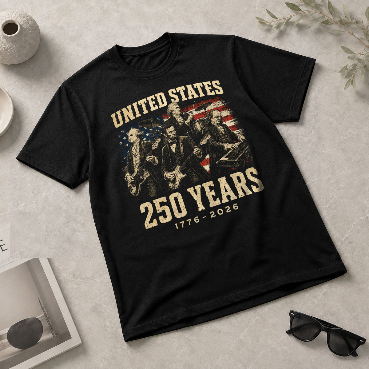 Founding Fathers Presidents Rock Band T-Shirt 250 Years Vintage 1776-2026 Patriotic - Rust Field Wear