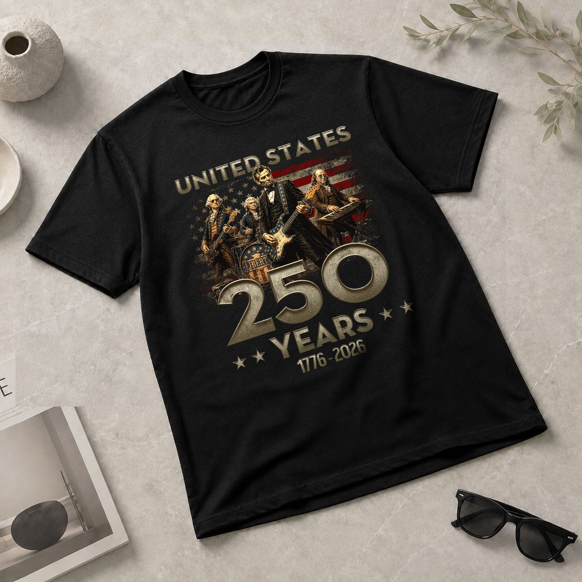 1776-2026 Presidents Band Graphic T Shirt - Lincoln Patriotic Unisex Summer Tee - Rust Field Wear