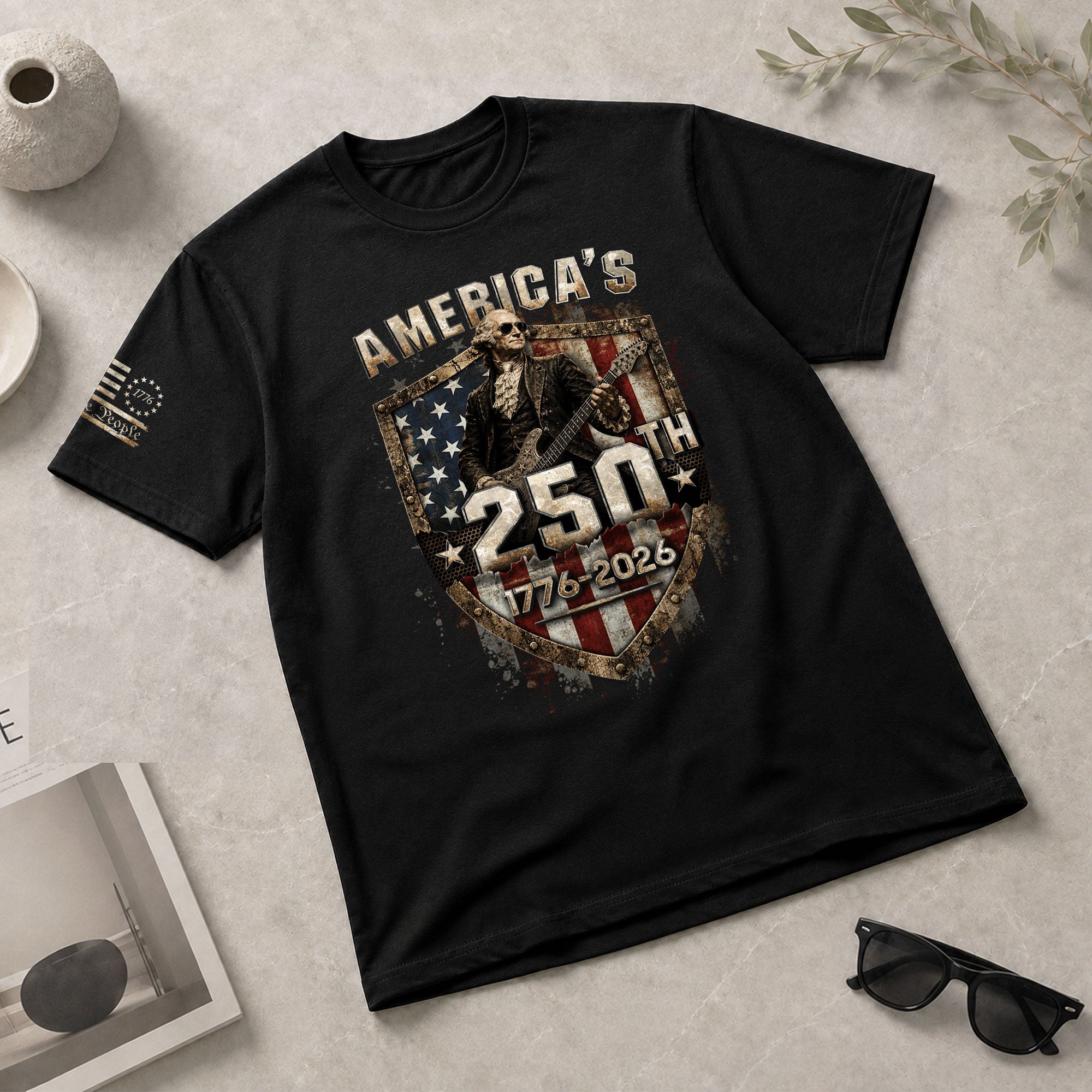 George Washington Guitar T-Shirt 1776-2026 Patriotic Graphic Tee Historical Anniversary Gift - Rust Field Wear