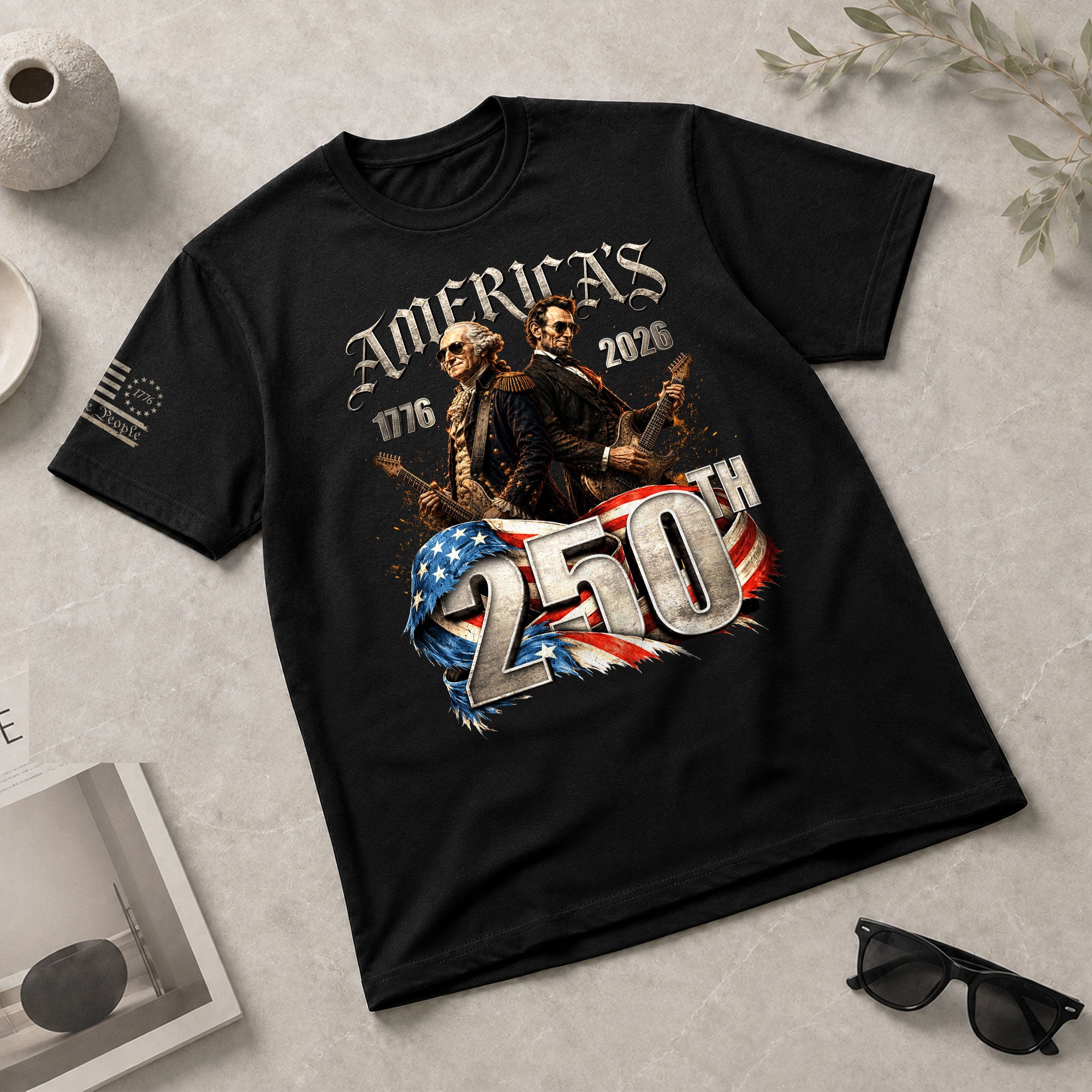 Washington Lincoln Guitar T-Shirt 1776-2026 Historical Patriotic Graphic Tee Anniversary Gift - Rust Field Wear