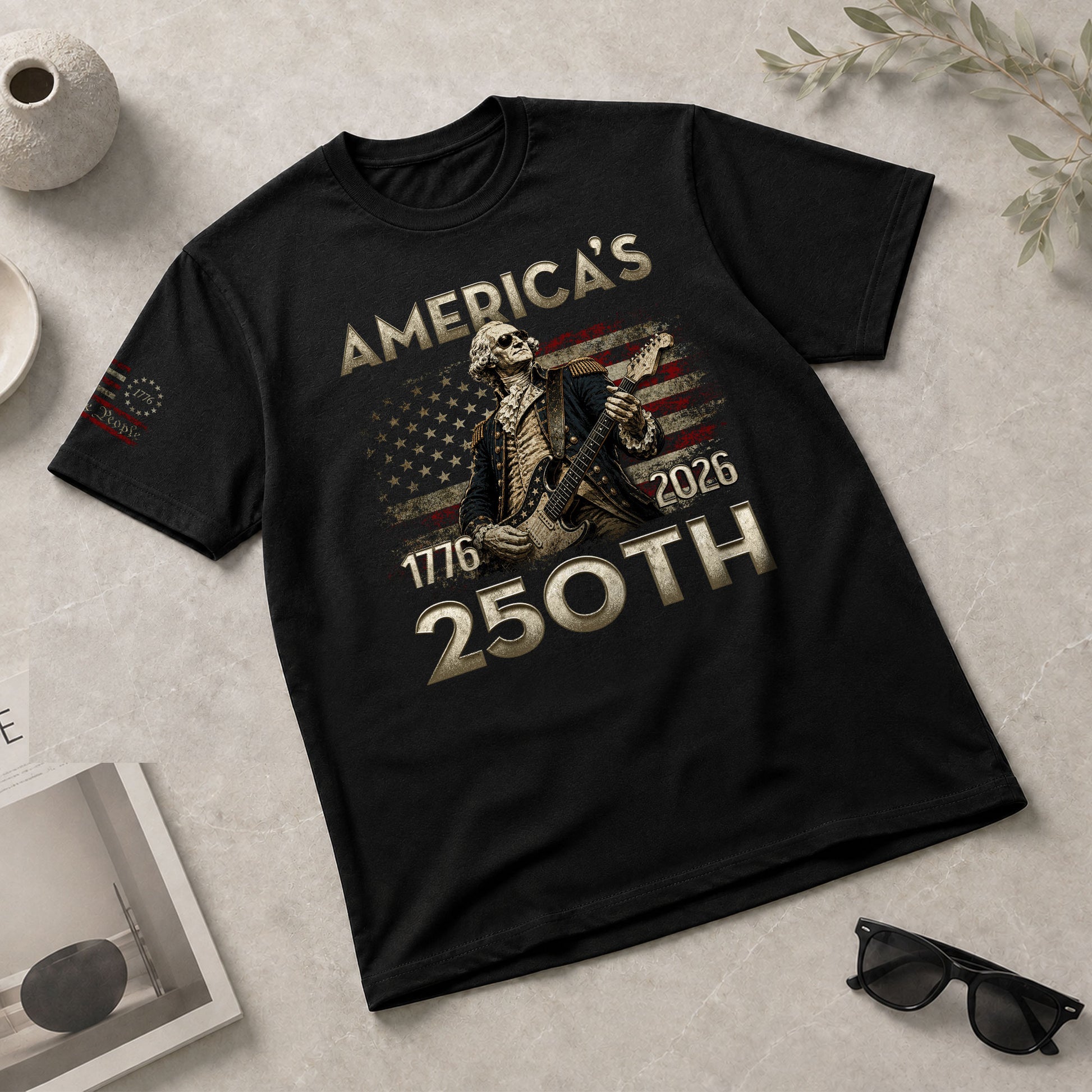 Patriotic George Washington Guitar Shirt 1776-2026 Historical Graphic Tee Anniversary Apparel - Rust Field Wear