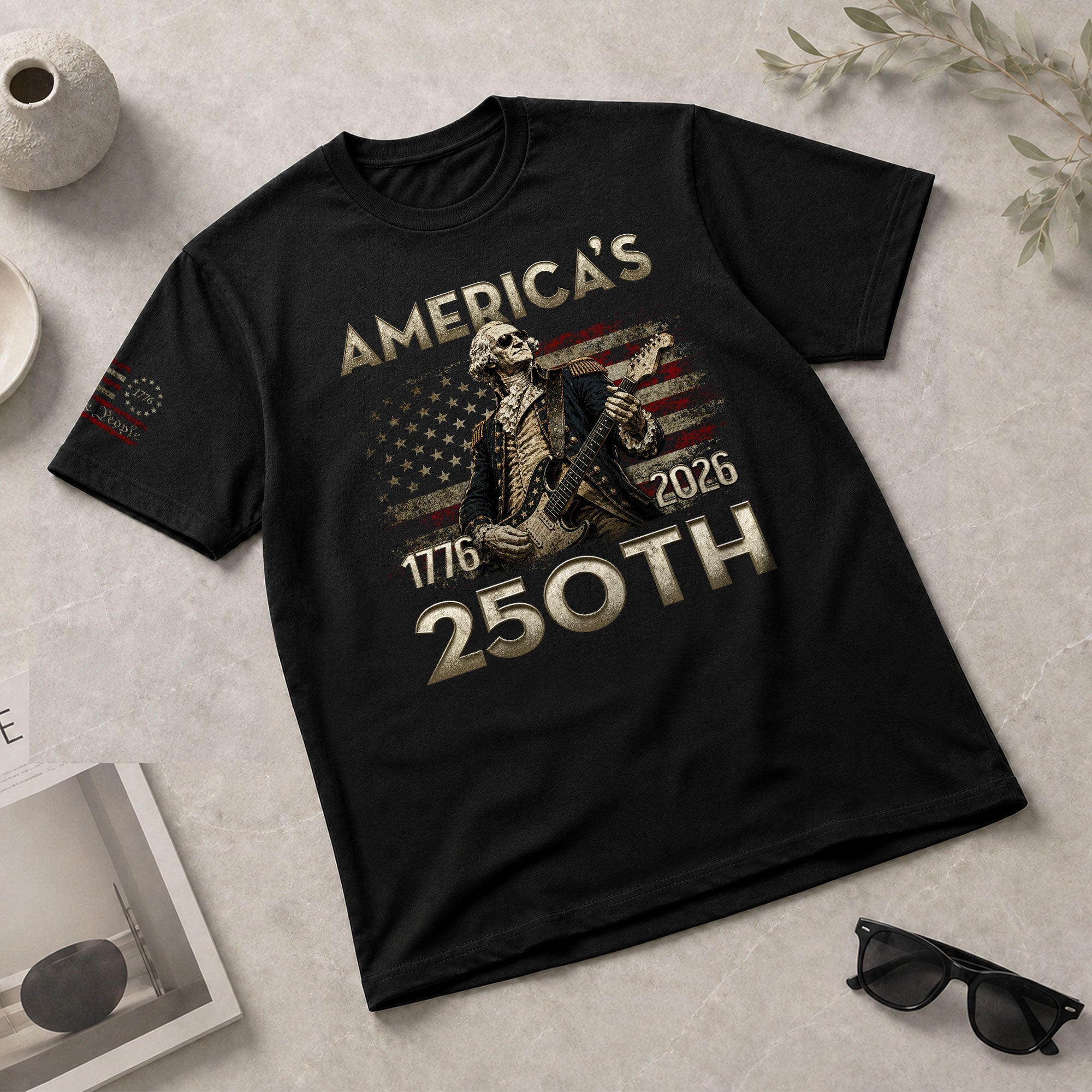 Patriotic George Washington Guitar Shirt 1776-2026 Historical Graphic Tee Anniversary Apparel - Rust Field Wear