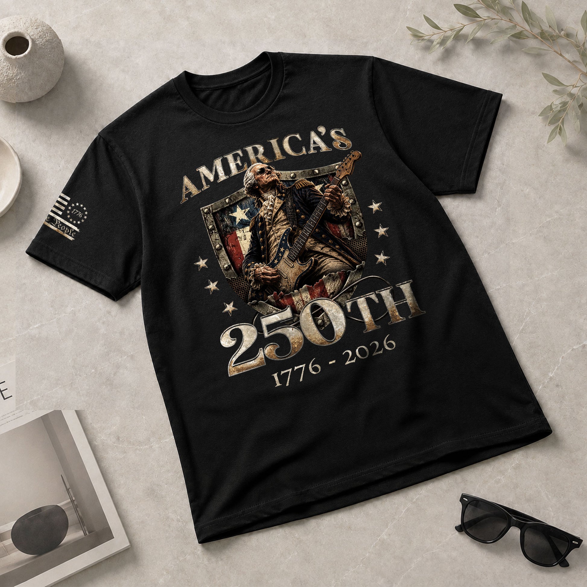 Vintage George Washington Guitar Shirt 1776-2026 Commemorative Graphic Tee Patriotic Style - Rust Field Wear