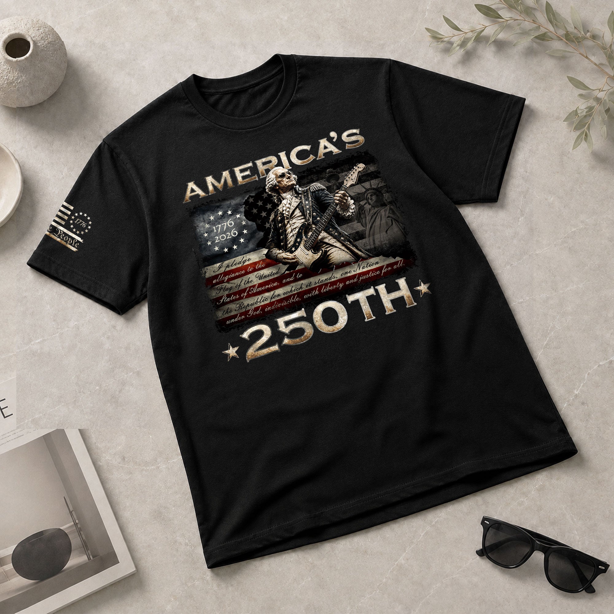 Pledge Allegiance George Washington Guitar Shirt 1776-2026 Patriotic Graphic Tee Apparel - Rust Field Wear