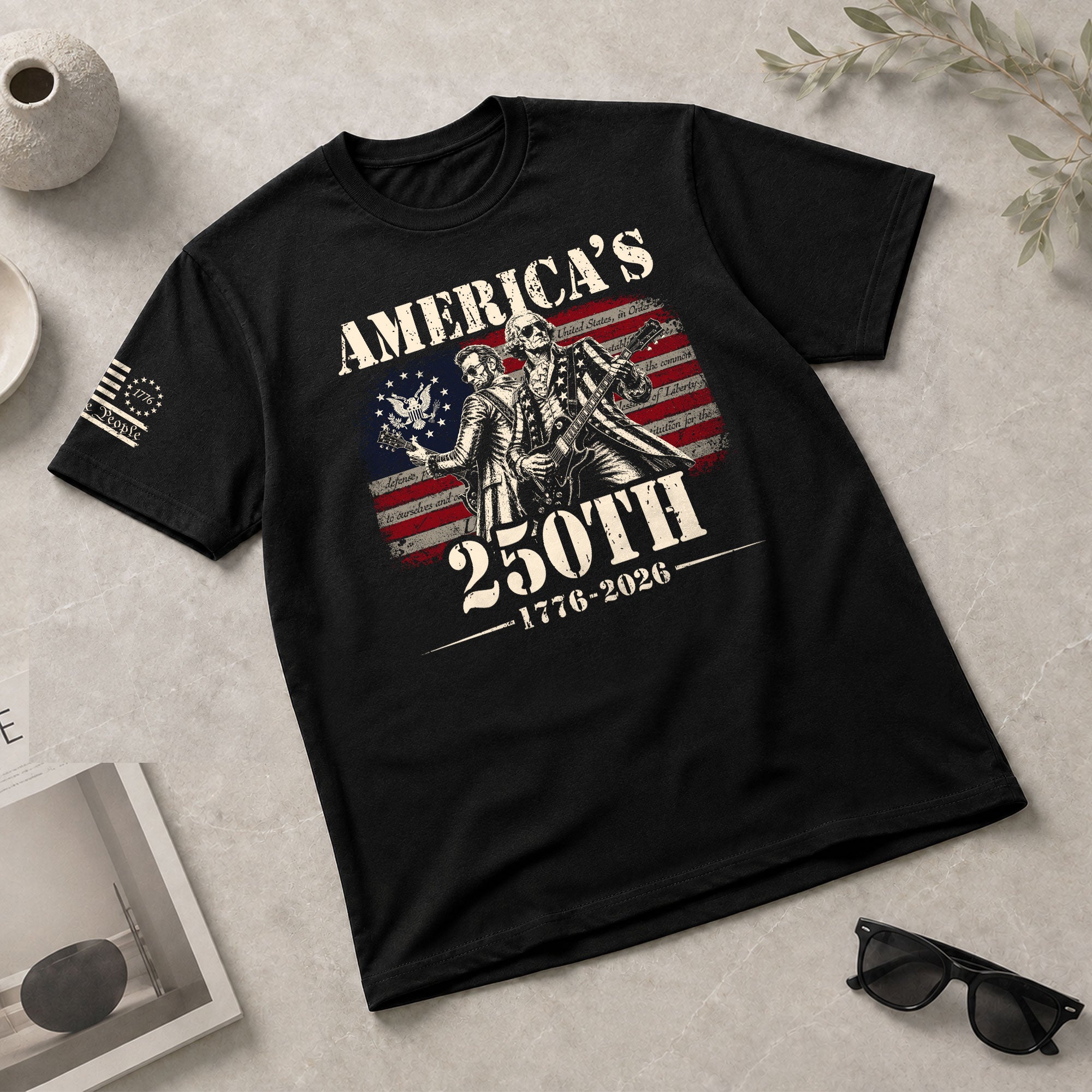 Historical Figures Guitar Hero Shirt 1776-2026 Patriotic Graphic Tee Anniversary Outfit - Rust Field Wear