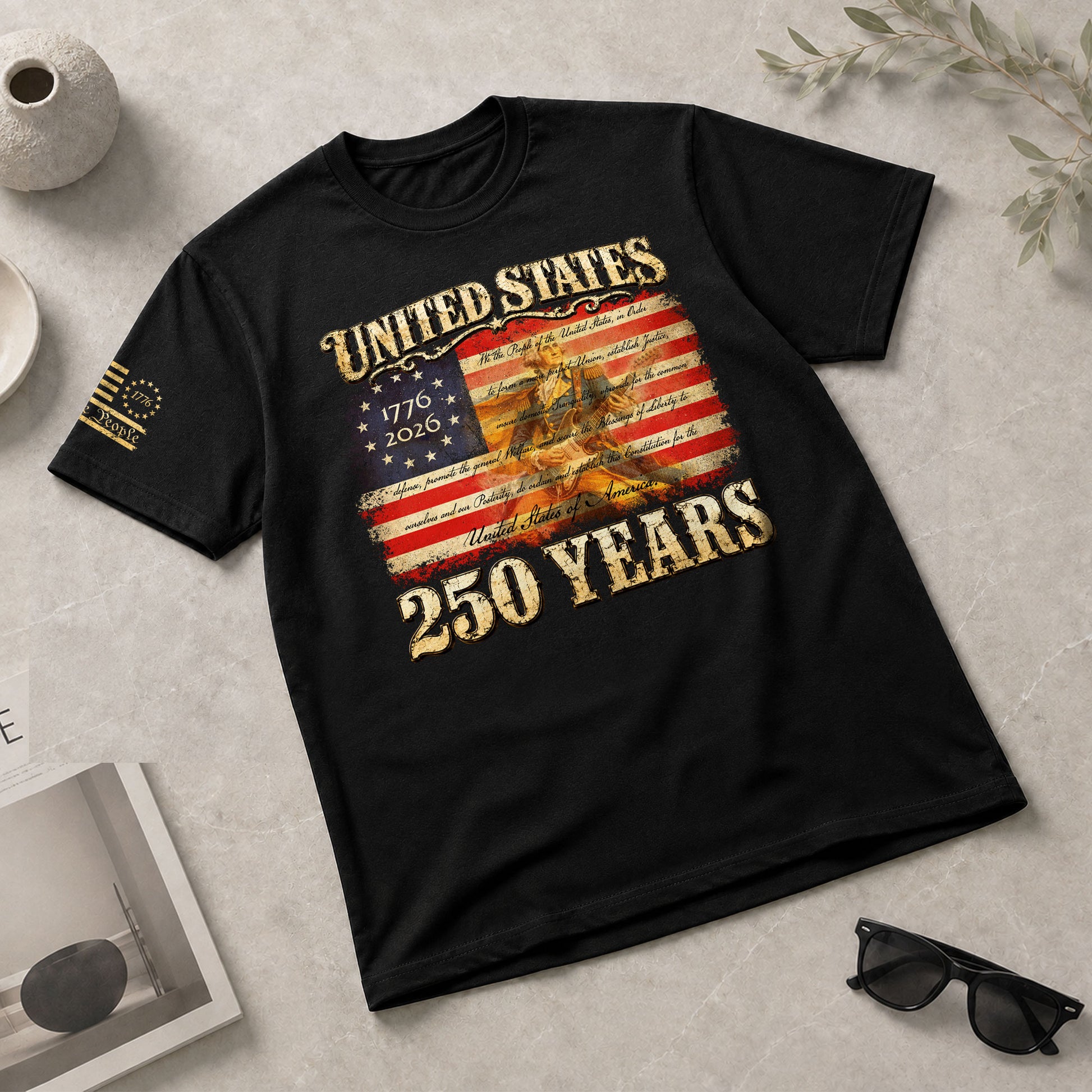 Constitution George Washington Guitar Shirt 1776-2026 Patriotic Graphic Tee Anniversary - Rust Field Wear