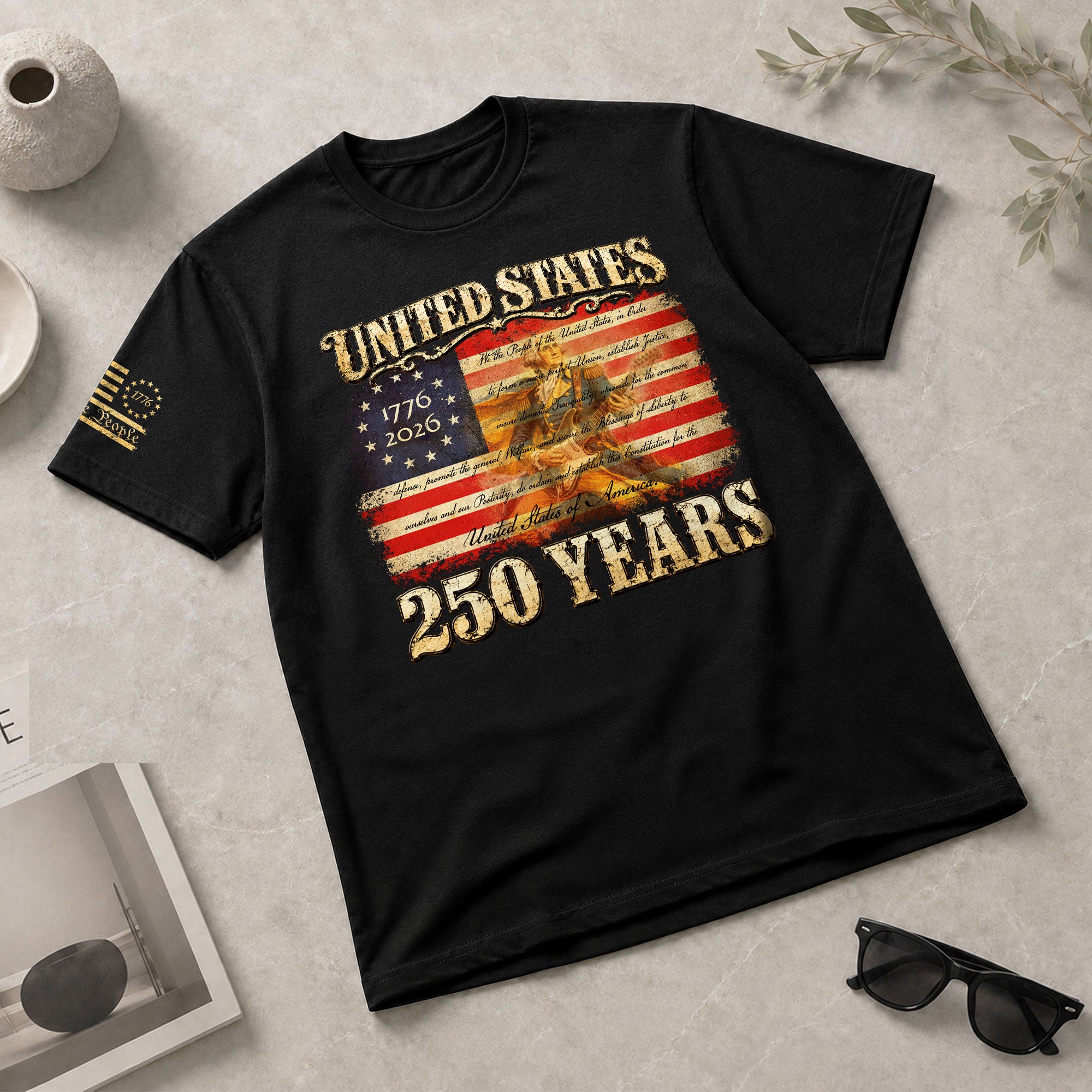 Constitution George Washington Guitar Shirt 1776-2026 Patriotic Graphic Tee Anniversary - Rust Field Wear