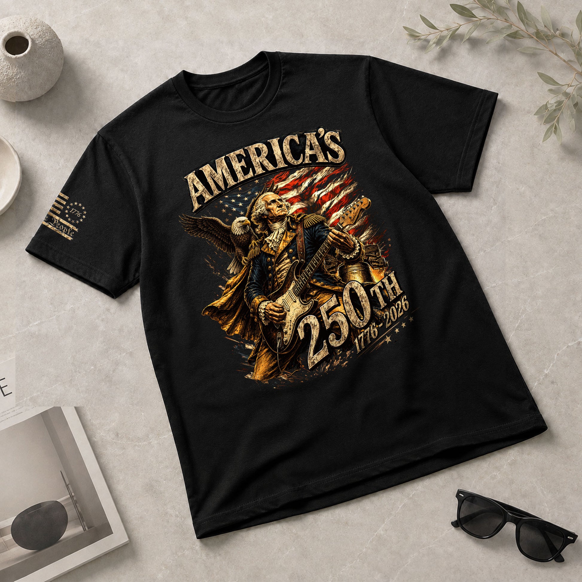 Eagle George Washington Guitar Shirt 1776-2026 Patriotic Graphic Tee Anniversary Gift - Rust Field Wear